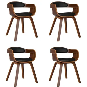 vidaXL Chaises de salle à manger 4 pcs noir bois courbé et similicuir