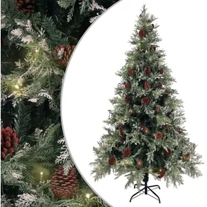 Comparateur de prix : vidaXL Sapin de Noël pré-éclairé pommes de pin vert blanc 195cm PVC PE