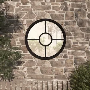 vidaXL Miroir de jardin Noir 40x4 cm Fer Rond utilisation extérieure pas cher