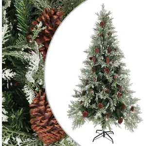 vidaXL Sapin de Noël avec pommes de pin Vert et blanc 225 cm PVC et PE pas cher