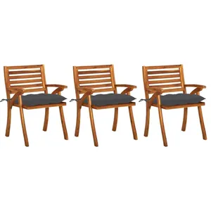 vidaXL Chaises à manger de jardin avec coussins lot de 3 Acacia massif pas cher