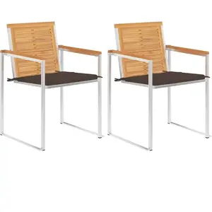 VIDAXL Chaises de jardin avec coussins 2 pcs Teck solide et acier pas cher