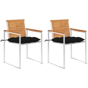 vidaXL Chaises de jardin avec coussins lot de 2 Acacia solide et acier pas cher