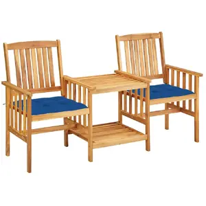vidaXL Chaises de jardin avec table à thé et coussins Acacia solide pas cher