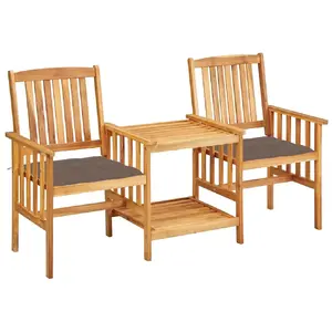 vidaXL Chaises de jardin avec table à thé et coussins Acacia solide pas cher