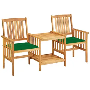 vidaXL Chaises de jardin avec table à thé et coussins Acacia solide pas cher
