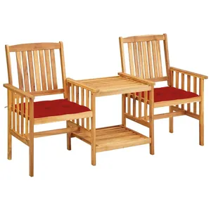 vidaXL Chaises de jardin avec table à thé et coussins Acacia solide pas cher