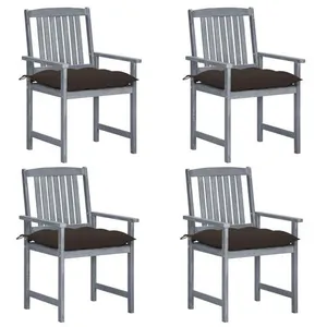 vidaXL Chaises de jardin et coussins lot de 4 Gris Bois acacia massif pas cher