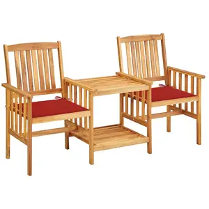vidaXL Chaises de jardin avec table à thé et coussins Acacia solide pas cher