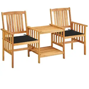 vidaXL Chaises de jardin avec table à thé et coussins Acacia solide