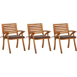 vidaXL Chaises à dîner de jardin avec coussins 3 pcs Acacia massif pas cher