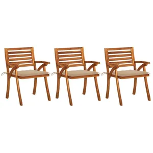 vidaXL Chaises à dîner de jardin avec coussins 3 pcs Acacia massif pas cher