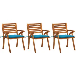 vidaXL Chaises à dîner de jardin avec coussins 3 pcs Acacia massif pas cher