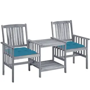 vidaXL Chaises de jardin avec table à thé et coussins Acacia solide pas cher