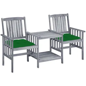 vidaXL Chaises de jardin avec table à thé et coussins Acacia solide pas cher