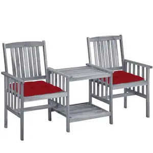 vidaXL Chaises de jardin avec table à thé et coussins Acacia solide pas cher
