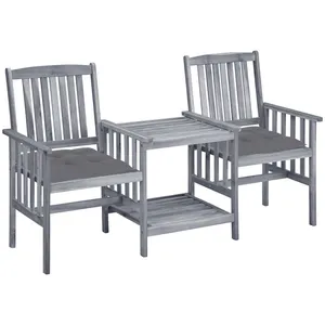 vidaXL Chaises de jardin avec table à thé et coussins Acacia solide pas cher