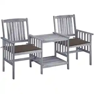 vidaXL Chaises de jardin avec table à thé et coussins Acacia solide pas cher