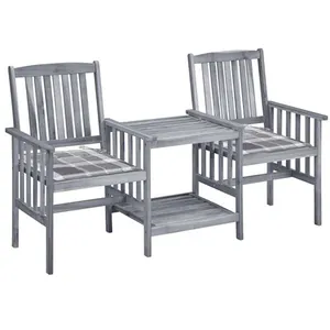 vidaXL Chaises de jardin avec table à thé et coussins Acacia solide pas cher