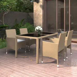 vidaXL Ensemble à manger de jardin 5 pcs Rotin verre trempé Beige pas cher