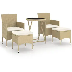 vidaXL Ensemble de bistro 5 pcs Résine tressée et verre trempé Beige pas cher