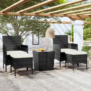 vidaXL Ensemble de bistro 5 pcs Résine tressée et verre trempé Noir pas cher