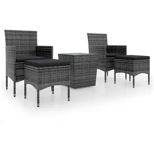 vidaXL Ensemble de bistro 5 pcs Résine tressée et verre trempé Gris pas cher