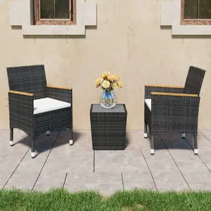 vidaXL Ensemble de bistro 3 pcs Résine tressée et verre trempé Noir pas cher
