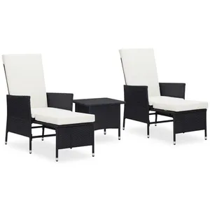 vidaXL Salon de jardin 3 pcs avec coussins Résine tressée Noir pas cher