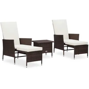 vidaXL Salon de jardin 3 pcs avec coussins Résine tressée Marron pas cher