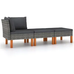 vidaXL Salon de jardin 3pcs Résine tressée et bois d'eucalyptus massif pas cher