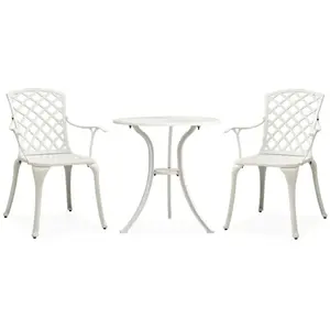 vidaXL Ensemble de bistro 3 pcs Aluminium coulé Blanc pas cher