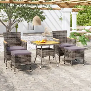 vidaXL Ensemble à dîner de jardin 5 pcs Résine tressée et acacia Gris pas cher