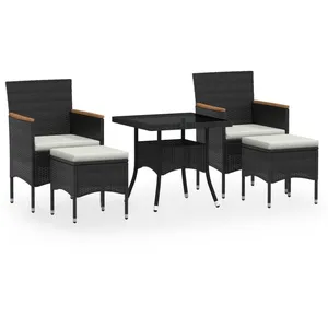 vidaXL Meubles dîner jardin 5 pcs Résine tressée et verre trempé Noir pas cher