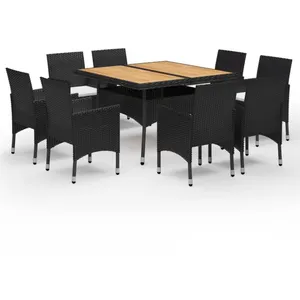 vidaXL Ensemble à dîner de jardin 9 pcs Résine tressée et acacia Noir pas cher