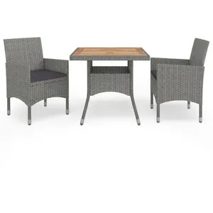vidaXL Ensemble à dîner de jardin 3 pcs Gris Résine tressée et acacia pas cher