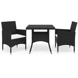 vidaXL Ensemble à dîner de jardin 3 pcs Noir Résine tressée et verre pas cher