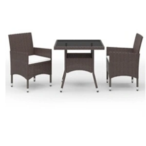 vidaXL Ensemble à manger de jardin 3pcs Marron Résine tressée et verre pas cher
