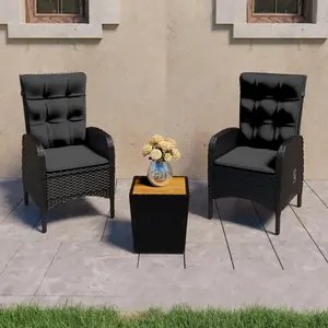 vidaXL Ensemble de bistro de jardin 3pcs Résine tressée et acacia Noir pas cher