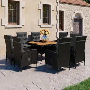 vidaXL Ensemble à dîner de jardin 9 pcs Résine tressée et acacia Noir pas cher