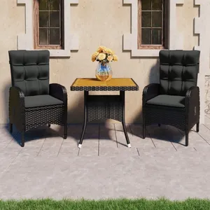 vidaXL Ensemble à dîner de jardin 3 pcs Résine tressée et acacia Noir pas cher