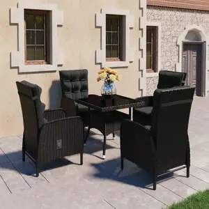 vidaXL Ensemble à dîner de jardin 5 pcs Résine tressée et verre Noir pas cher
