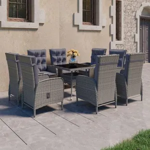 Comparateur de prix : vidaXL Ensemble à dîner de jardin 9 pcs - Résine tressée et verre Gris