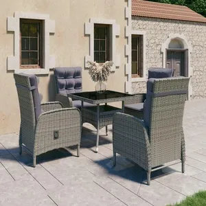 vidaXL Ensemble à manger de jardin 5 pcs Résine tressée et verre Gris pas cher