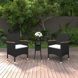 vidaXL Vidaxl Ensemble À Manger De Jardin 3 Pcs Résine Tressée Noir pas cher