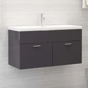 vidaXL Armoire d'évier Gris brillant 90x38,5x46 cm Aggloméré pas cher