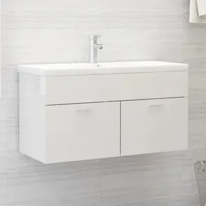 Comparateur de prix : vidaXL Armoire d'évier Blanc brillant 90x38,5x46 cm Aggloméré
