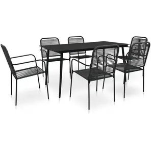 vidaXL Mobilier à dîner d'extérieur 7 pcs Corde en coton et acier Noir pas cher