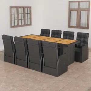 vidaXL Ensemble à manger d'extérieur 9pcs coussins résine tressée noir pas cher