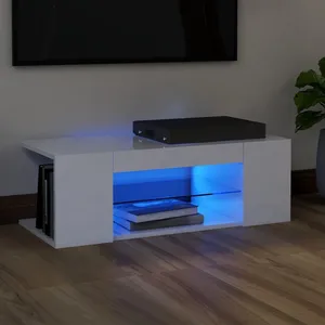 Comparateur de prix : vidaXL Meuble TV avec lumières LED blanc brillant 90x39x30 cm